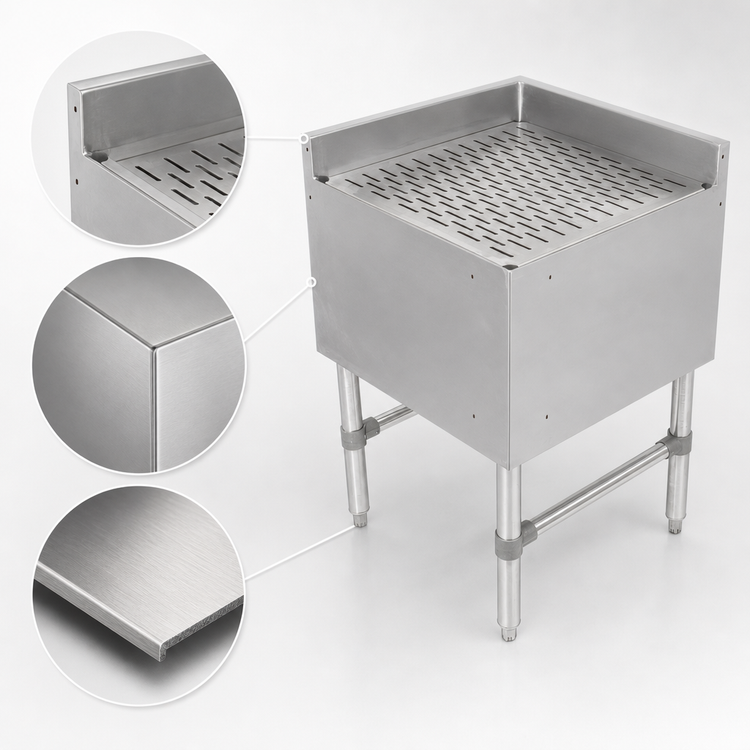 Product image #3 for John Boos Slim-Line Freestanding Underbar Corner Drainboard, 18 x 18 Inches, Stainless Steel, 3-Inch Backsplash