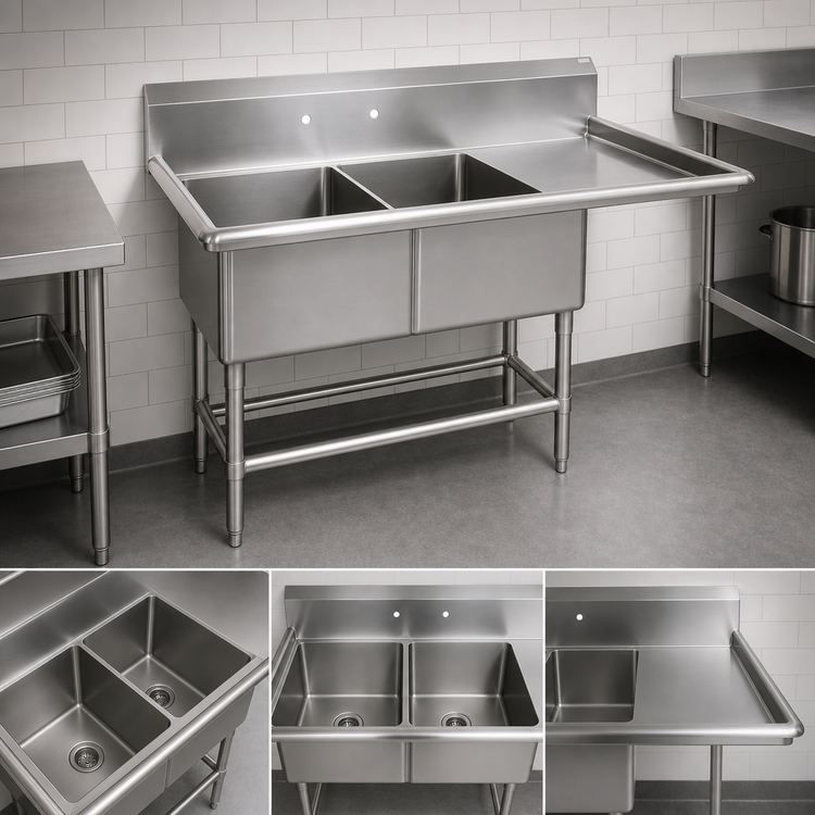 Product image #3 for John Boos Pro-Bowl 2-Compartment Stainless Steel Sink with 36 in. Right Drainboard, 30 in. x 24 in. x 12 in. Bowls