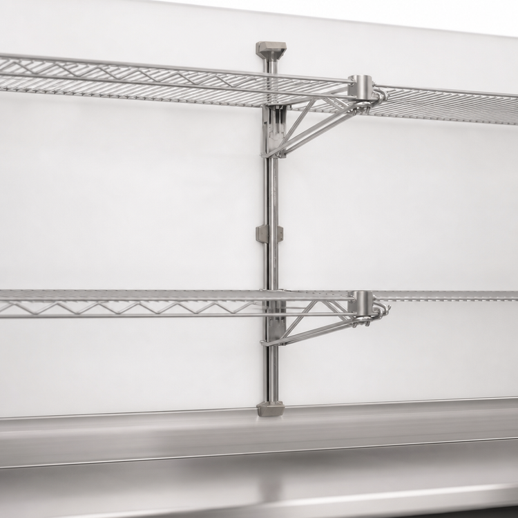 Product image #3 for Eagle Group Adjustable Post Wire Wall Mount Mid Unit for 24-Inch Deep Shelves, Stainless Steel, 33-Inch Post