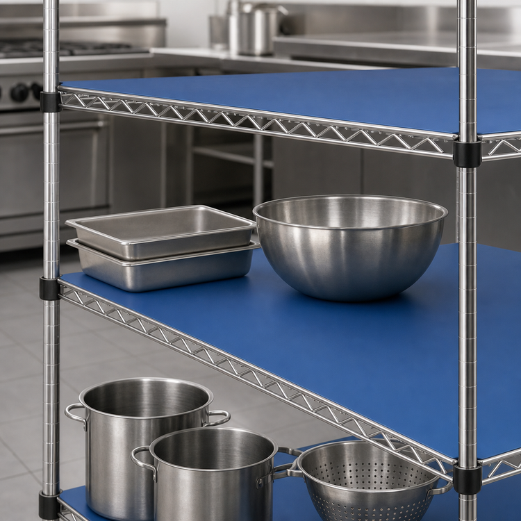 Product image #3 for QuadPlus 60-Inch x 18-Inch Solid Blue Polymer Shelf Mat with Chrome Quad-Adjust Frame