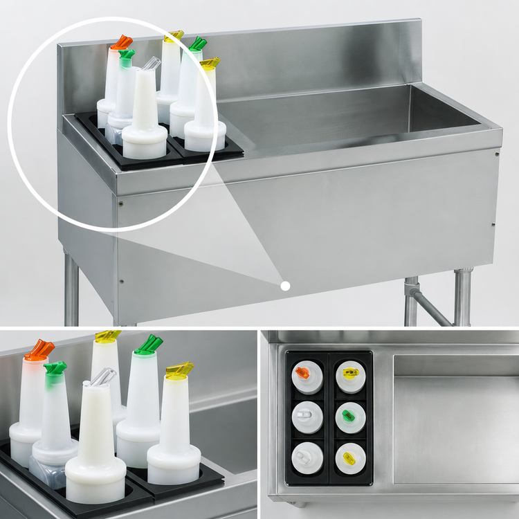 Product image #3 for Advance Tabco Prestige 48-Inch Stainless Steel Bar Ice Bin with Left Bottle Storage Rack and 7-Inch Backsplash