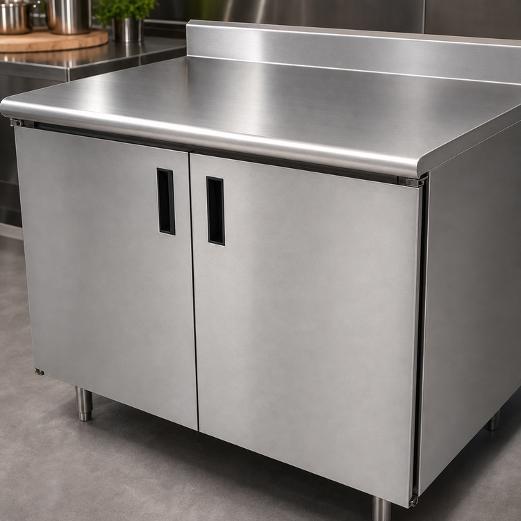 Product image #3 for Advance Tabco Special Value Series 60-Inch W x 30-Inch D Enclosed Work Table with Cabinet Base, 16-Gauge 304 Stainless Steel Top and 5-Inch Backsplash
