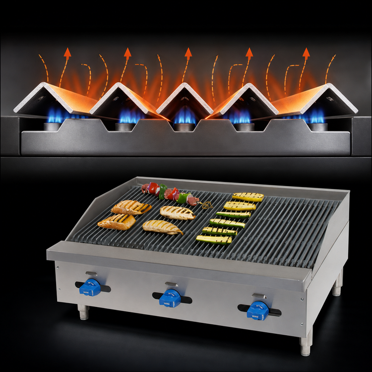 Product image #3 for Comstock-Castle Castle Series 72-Inch Countertop Gas Char-Broiler with Cast Iron Grates and Manual Controls