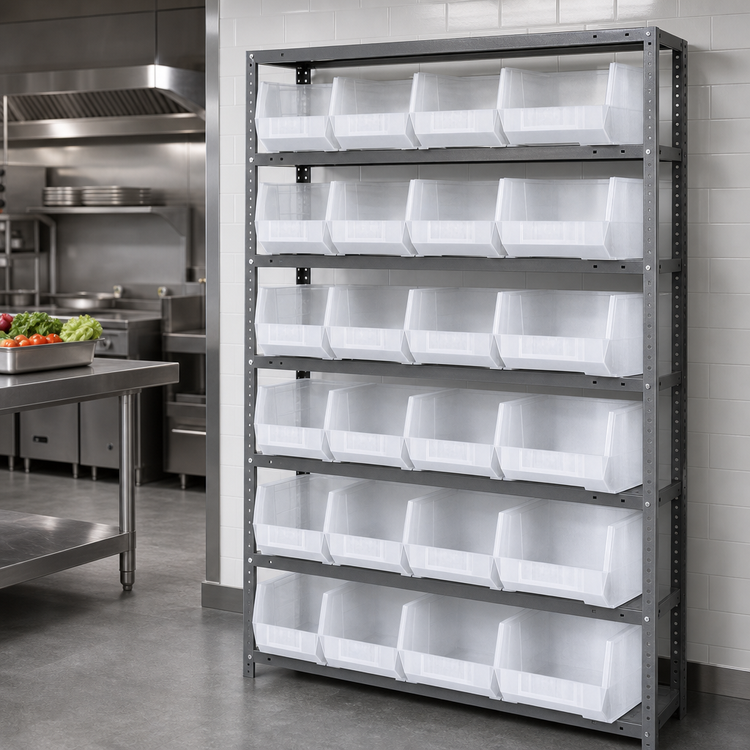 Product image #3 for Quantum Heavy Duty Wire Shelving Unit with 8 Shelves and 28 Clear Bins, 36 x 12 x 75 Inches