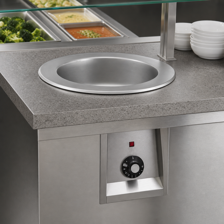 Product image #3 for Drop-In Stainless Steel Insulated Soup Well with Thermostatic Controls, Wet Operation Only, 1 x 7.25 Quart Round Inset, 208-240V