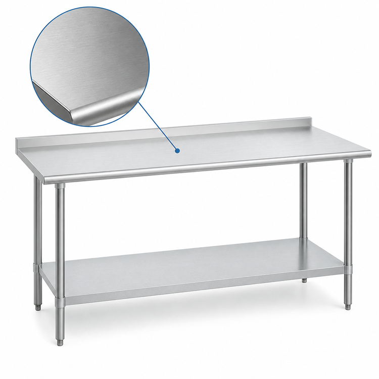 Product image #3 for Duke 72-Inch x 30-Inch Stainless Steel Open Base Work Table with 1-1/8-Inch Riser and Galvanized Undershelf