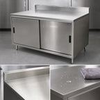 Thumbnail image #3 for BK Resources CSTR5-3060S 60 x 30 Inch Stainless Steel Enclosed Chef Table with Sliding Doors, 14 Gauge Top, 5 Inch Backsplash