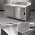 Thumbnail image #3 for BK Resources 60 Inch x 30 Inch Stainless Steel Chef Table with Cabinet Base, Sliding Doors, and 5 Inch Backsplash