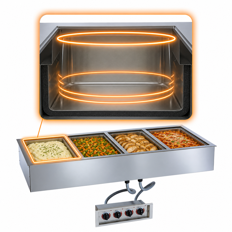 Product image #3 for Halo Heat 400-HWILF/D6 Waterless Drop-In Hot Food Well, 4-Pan, Large Flange, 6-3/8" Deep