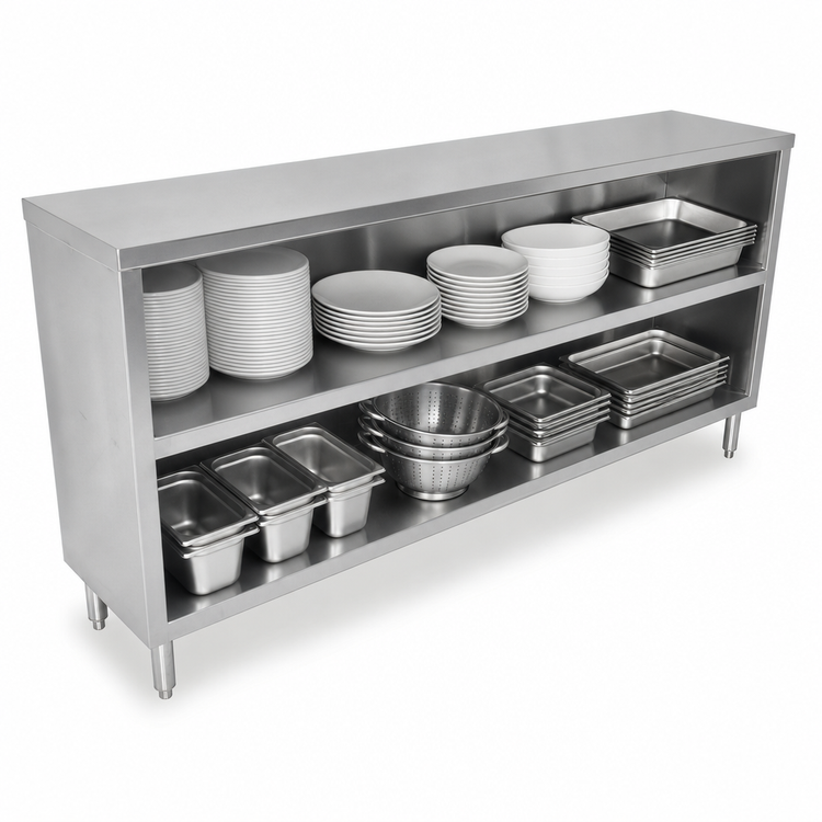 Product image #3 for John Boos Open Front Stainless Steel Dish Cabinet with Mid-Shelf, 132 Inch W x 18 Inch D x 35 Inch H