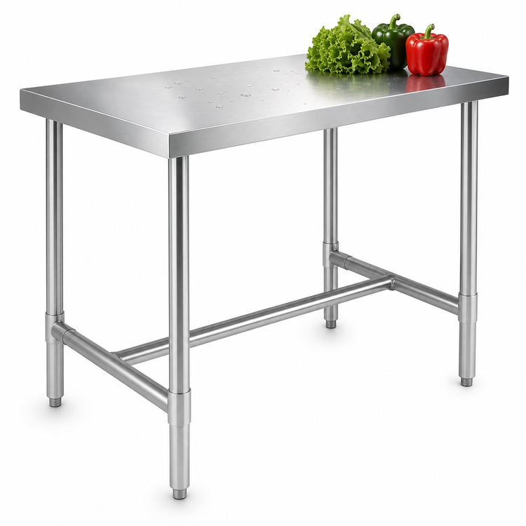 Product image #3 for 30 Inch x 18 Inch 18 Gauge Stainless Steel Open Base Work Table with H-Base