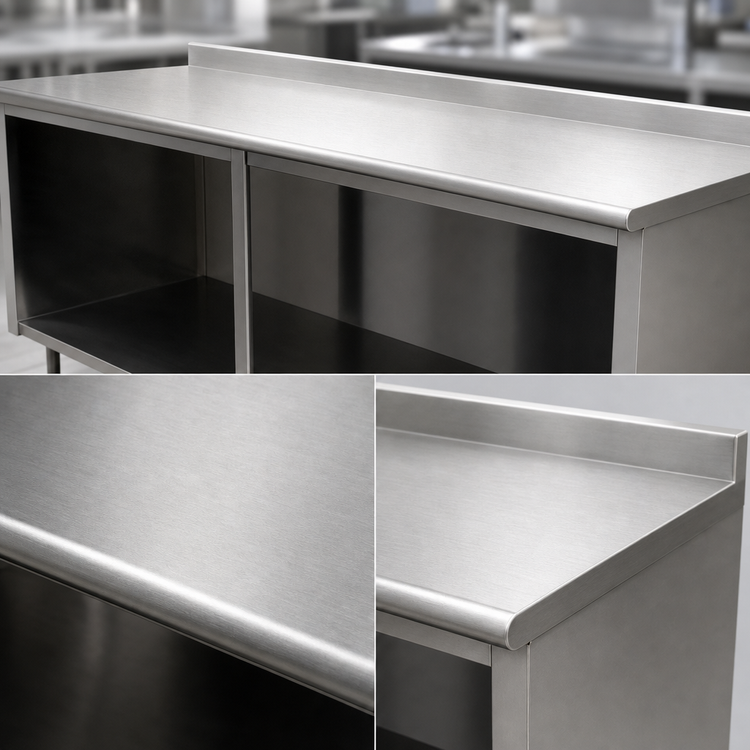 Product image #3 for Advance Tabco Special Value Series 108-Inch x 24-Inch 16-Gauge Stainless Steel Open Base Work Table with 5-Inch Backsplash