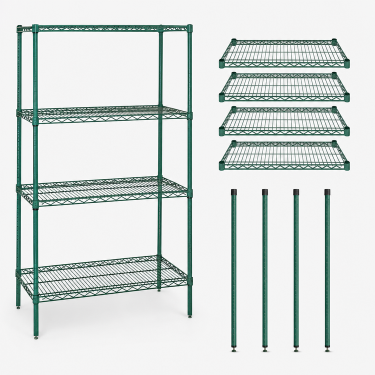 Product image #3 for Quantum 24"W x 14"D x 74"H Stationary Wire Shelving Starter Kit with Green Epoxy Antimicrobial Finish