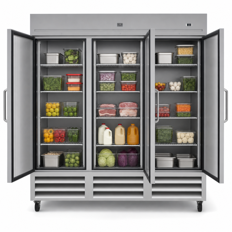 Product image #3 for Kelvinator Commercial 81-Inch Three-Section Reach-In Refrigerator, Bottom-Mount Self-Contained, 72 Cu. Ft.
