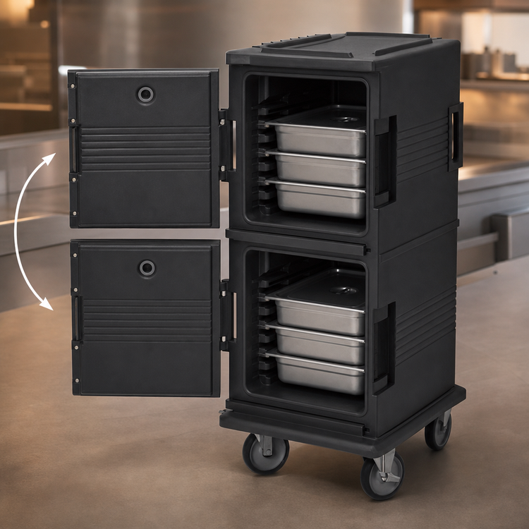 Product image #4 for Cambro Ultra Camcart Front-Loading Dual-Compartment Insulated Food Pan Carrier, Security Package, Black