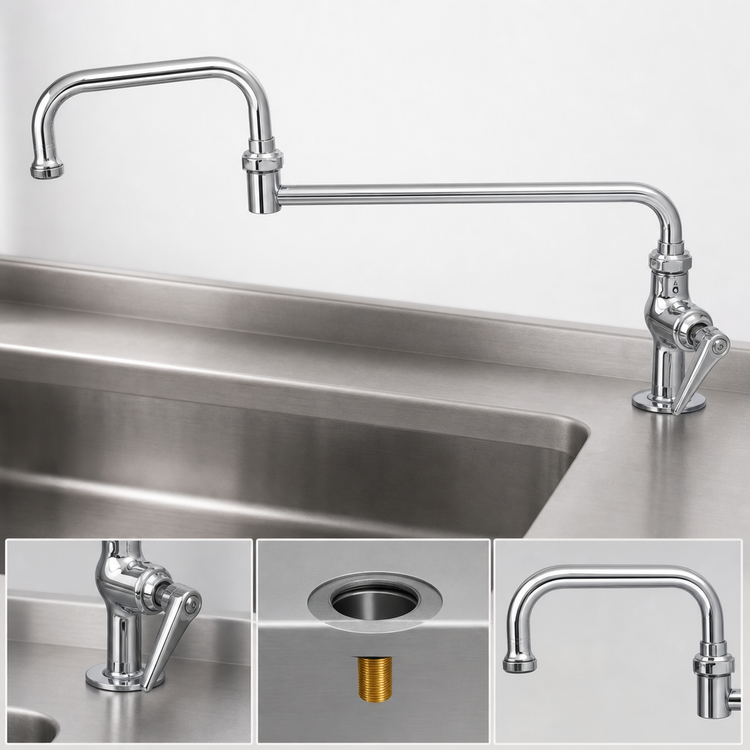 Product image #3 for T&S Brass Single Pantry Deck-Mount Faucet with 15-Inch Double-Joint Swing Nozzle