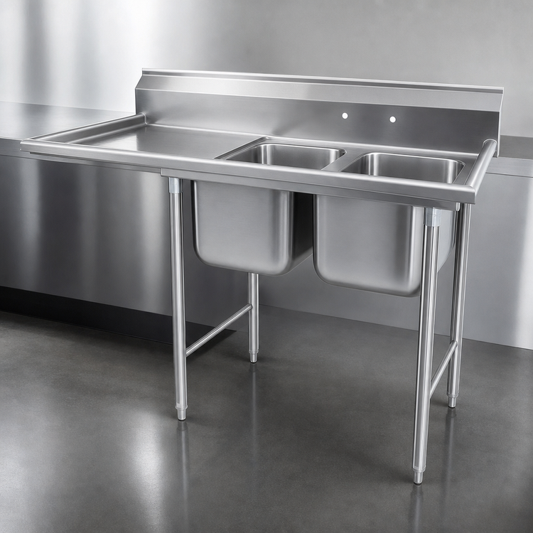 Product image #3 for Eagle Group 414 Series Freestanding Two-Compartment Sink with Left Drainboard, 60-3/4"W x 31-3/4"D