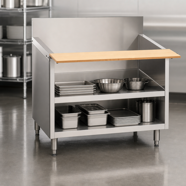 Product image #3 for La Rosa 114-Inch x 26.5-Inch 304 Stainless Steel Open Cabinet Equipment Stand with Richlite Cutting Board
