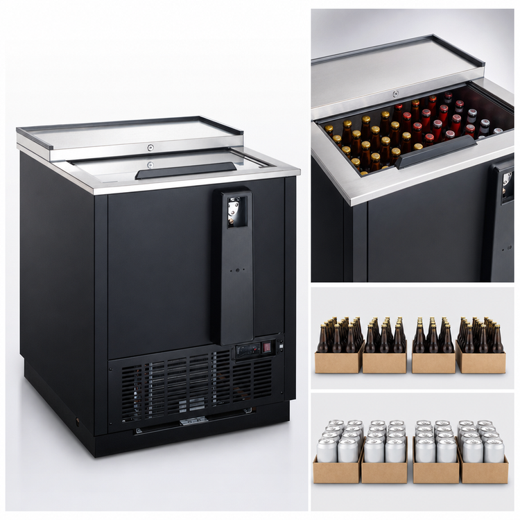 Product image #3 for Omcan USA Horizontal Chest Beer Bottle Cooler, 26-Inch, 5 Cu. Ft., Black Vinyl Exterior, Sliding Stainless Steel Lid