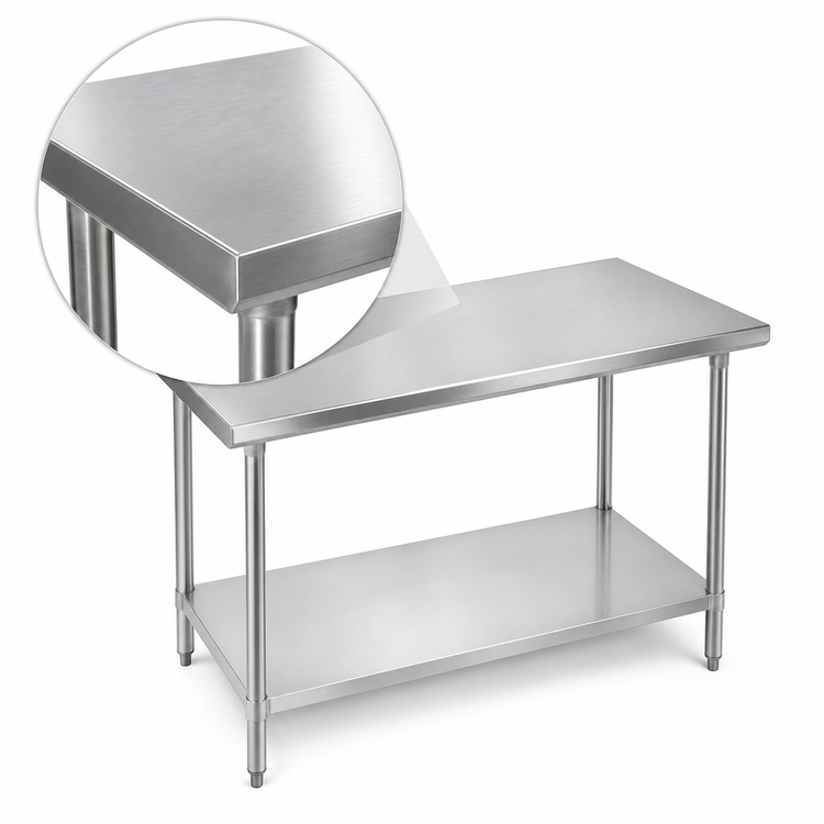 Product image #3 for Advance Tabco 48 in. x 24 in. 16 Gauge 304 Stainless Steel Flat Top Work Table with Adjustable Undershelf