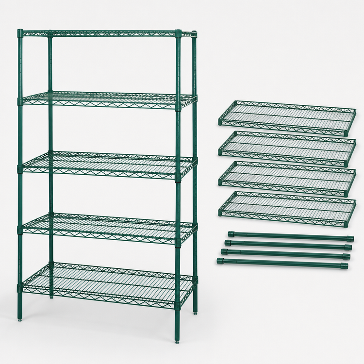 Product image #3 for Quantum 72 Inch x 12 Inch x 74 Inch Wire Shelving Starter Kit, 5 Shelves, Green Epoxy Antimicrobial Finish