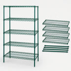 Thumbnail image #3 for Quantum WR74-1272P-5 Stationary Wire Shelving Starter Kit, 72"W x 12"D x 74"H, 5 Shelves, Green Epoxy Finish