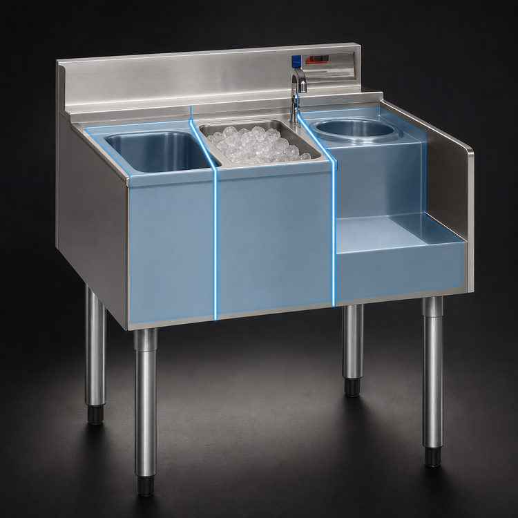 Product image #3 for Eagle Group 2200 Series 62-Inch Underbar Drainboard/Ice Bin/Blender Unit with Center Ice Bin and 7-Circuit Cold Plate