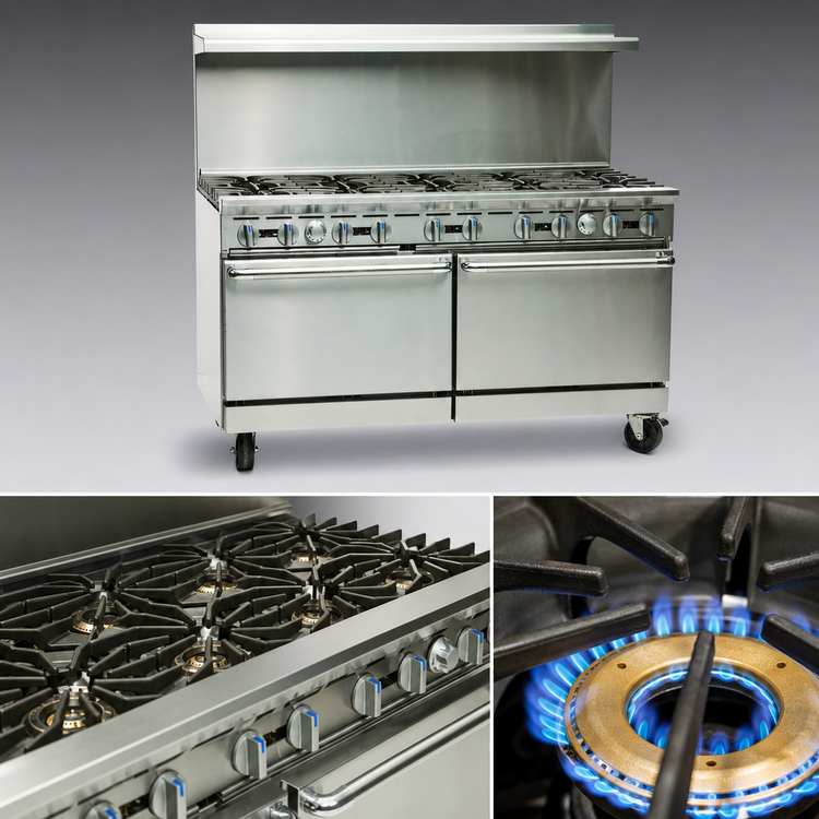 Product image #3 for Imperial Pro Series IR-10 60-Inch Gas Restaurant Range with 10 Open Burners and 2 Standard Ovens
