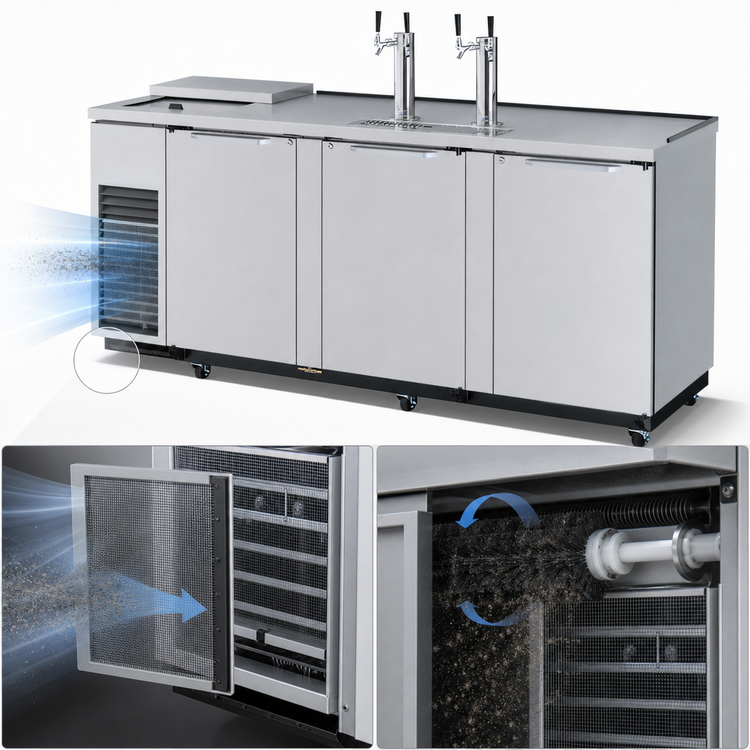 Product image #3 for Turbo Air Super Deluxe Club Top Direct Draw Beer Dispenser, 4 Half-Barrel Capacity, 3 Swing Doors, Stainless Steel