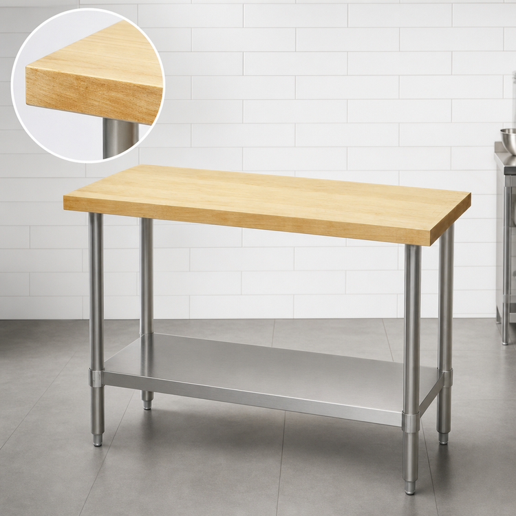 Product image #3 for Eagle Group 96-Inch x 24-Inch 1-3/4-Inch Hardwood Top Work Table with Galvanized Undershelf