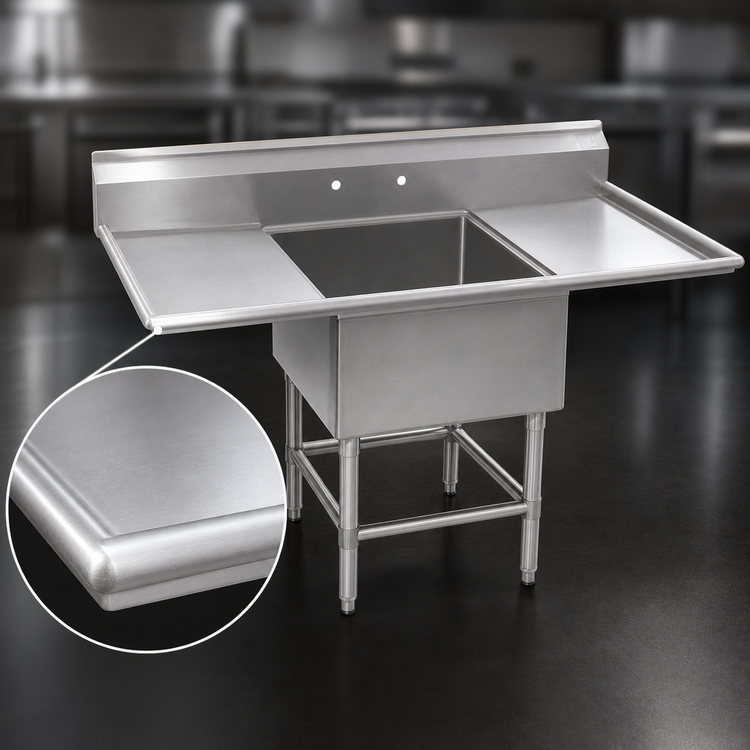 Product image #3 for Eagle Group Spec-Master FN Series Freestanding One-Compartment Commercial Sink with Dual Drainboards, 56 x 27 Inches