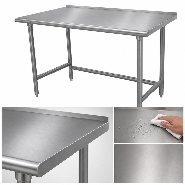Product image #3 for Advance Tabco Premium Series 84"W x 30"D Open Base Work Table with 14 Gauge 304 Stainless Steel Top, 1-1/2" Rear Up-Turn, and Galvanized Legs