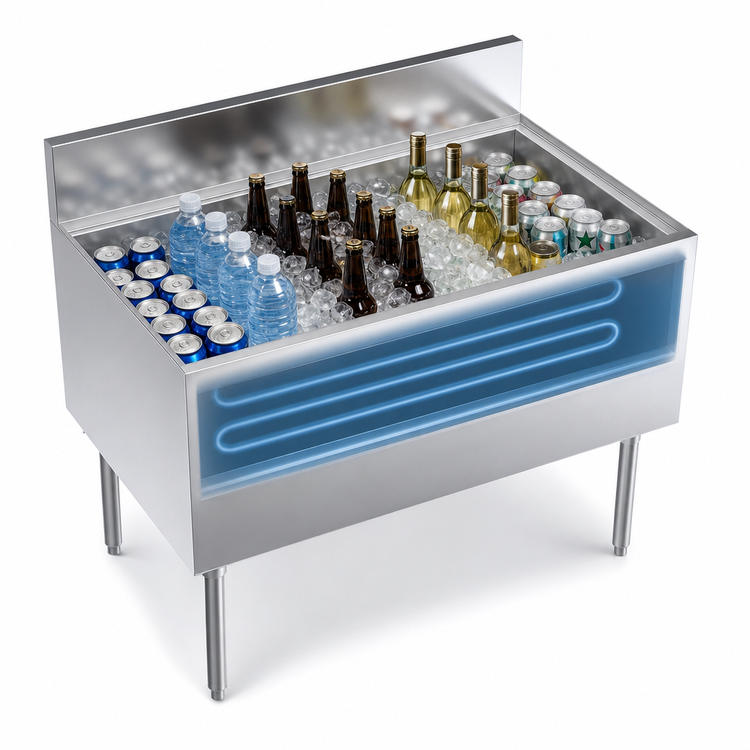 Product image #3 for Krowne Royal Series Stainless Steel Underbar Ice Bin/Cocktail Unit with 10-Circuit Cold Plate, 42 in. W x 24 in. D, 161-lb Capacity