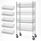 Thumbnail image #3 for Quantum WRC74-BSK2448C-5 Post Basket Food Cart, 48"W x 24"D x 80"H, 1200 lb. Capacity, 5 Baskets, Chrome Plated