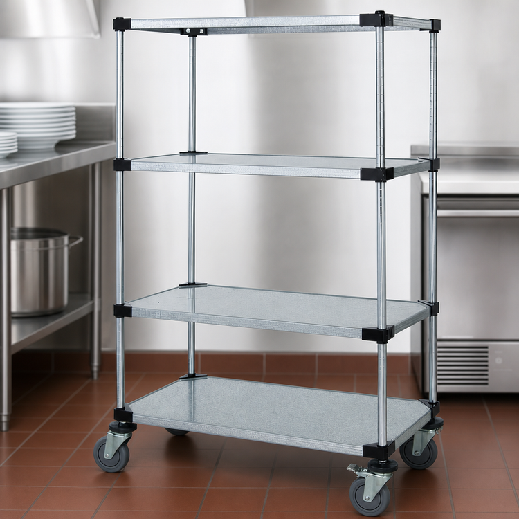 Product image #3 for Quantum 36 Inch x 18 Inch x 69 Inch Mobile Cart with 4 Solid Galvanized Steel Shelves