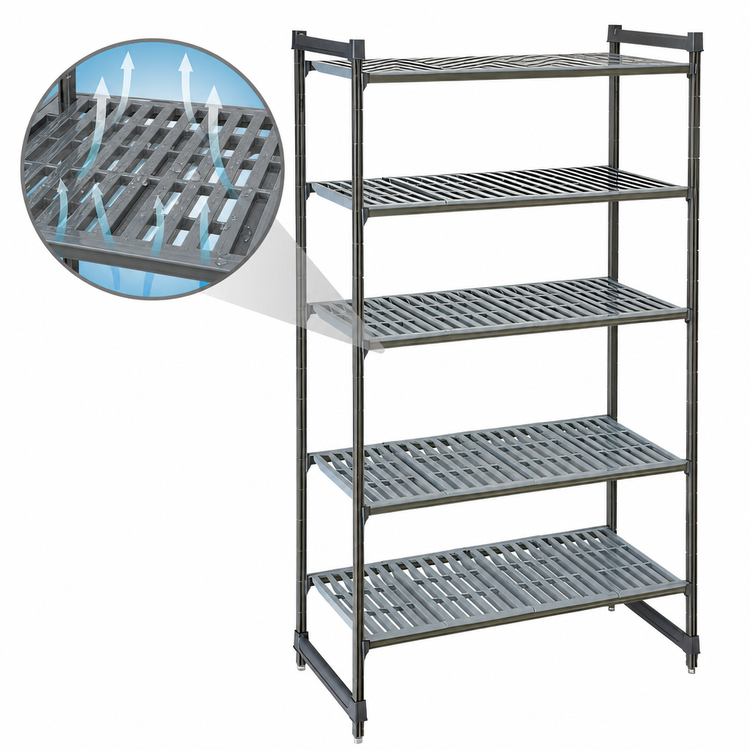 Product image #3 for Cambro Camshelving Basics Plus 5-Tier Stationary Polymer Shelving Starter Unit, 18" x 42" x 72", Brushed Graphite