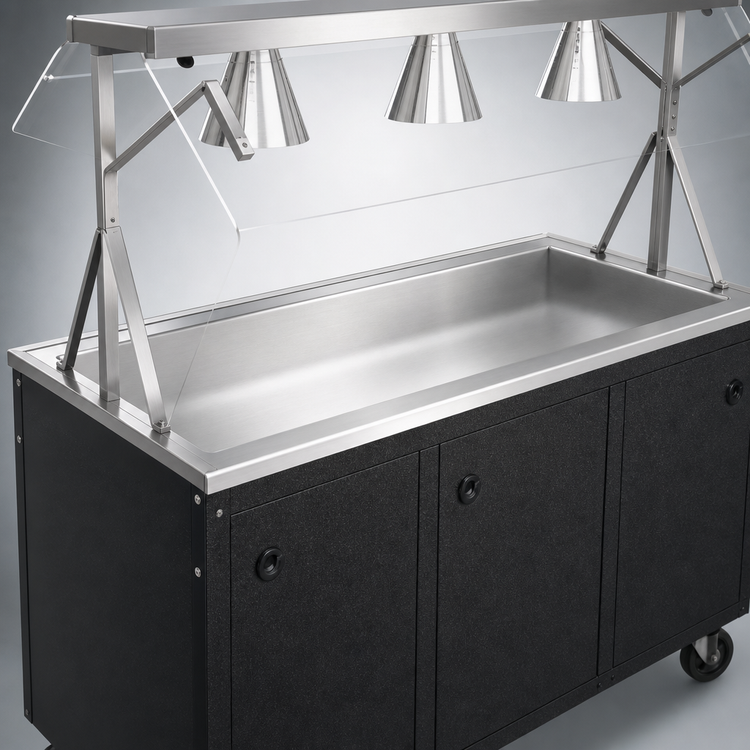 Product image #3 for Vollrath 2-Series Affordable Portable 46-Inch 3-Pan Non-Refrigerated Cold Food Station with Buffet Breath Guard, Lights, and Granite Storage Base with Doors