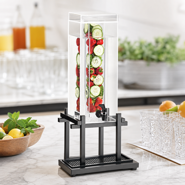Product image #3 for Cal-Mil One by One 1.5-Gallon Acrylic Infusion Beverage Dispenser with Drip Tray and Black Metal Base