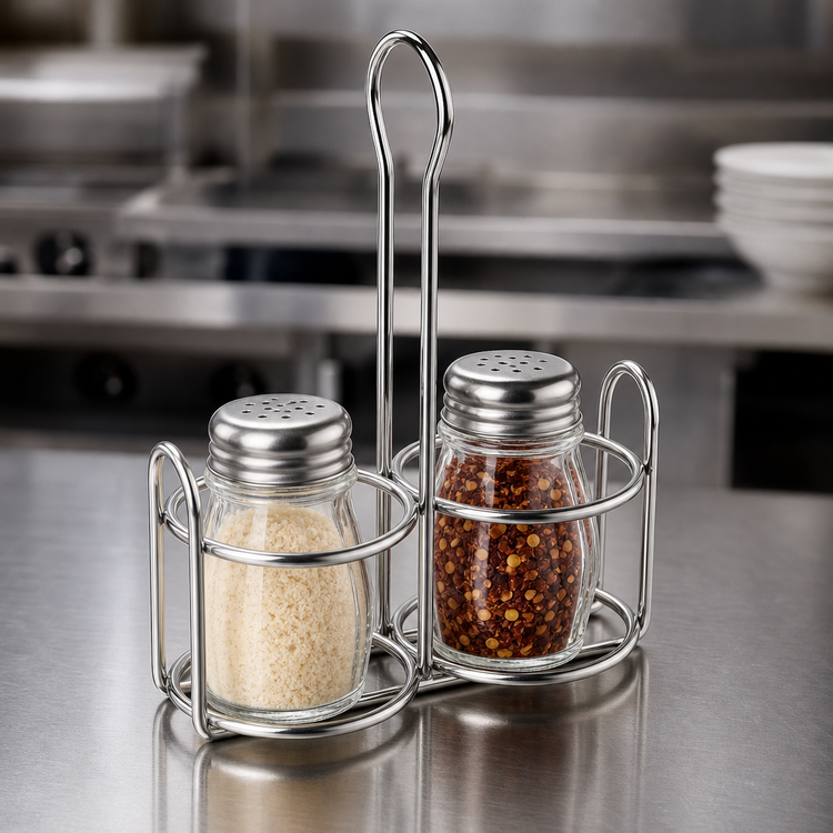 Product image #3 for American Metalcraft Mini Stainless Steel Shaker Caddy Rack with 2 Compartments