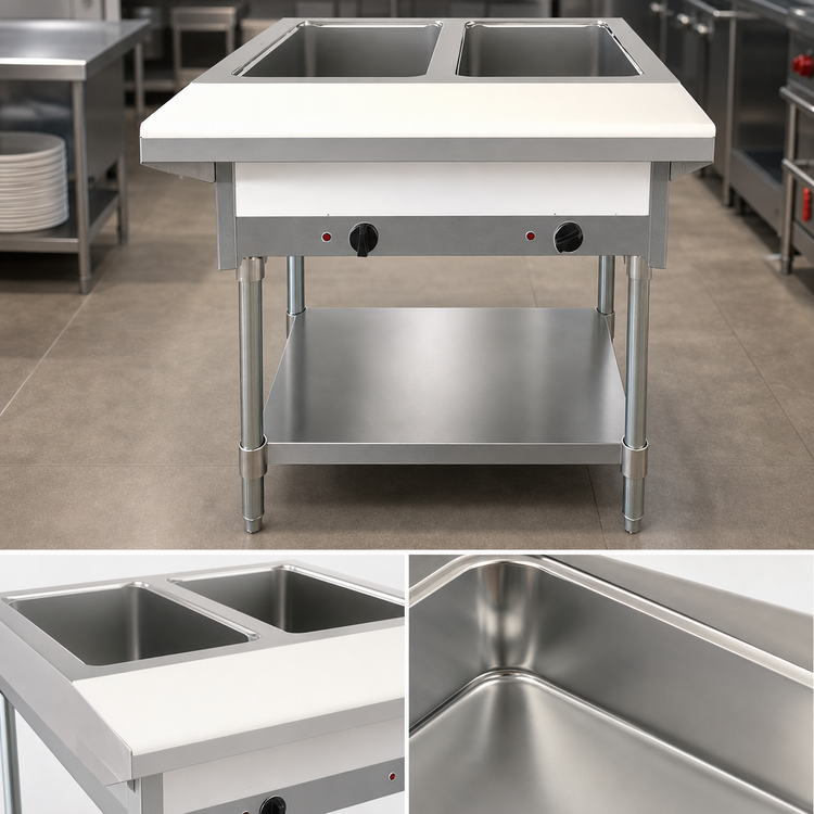 Product image #3 for 30-Inch Natural Gas Open Well Stainless Steel Steam Table with 2 Full-Size Pan Capacity, Cutting Board, and Undershelf