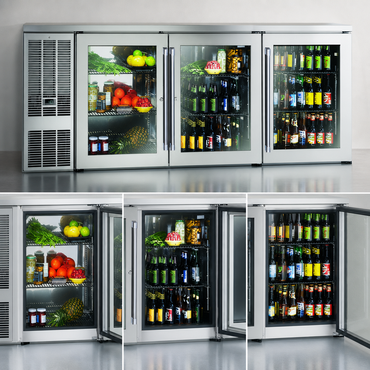 Product image #3 for 84-Inch Self-Contained Three-Section Back Bar Refrigerator with Glass Doors