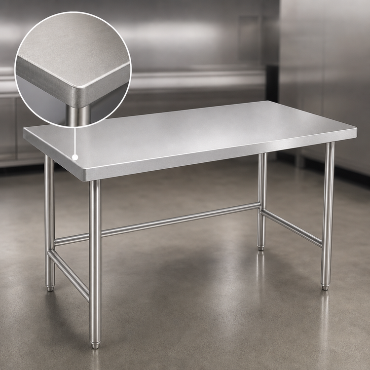 Product image #3 for Advance Tabco 30 Inch x 24 Inch 14-Gauge 304 Stainless Steel Flat Top Open Base Work Table