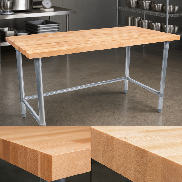 Product image #3 for John Boos JNB02 Wood Top Work Table, 48" x 24", 1-1/2" Thick Northern Hard Rock Maple Top, Galvanized Base