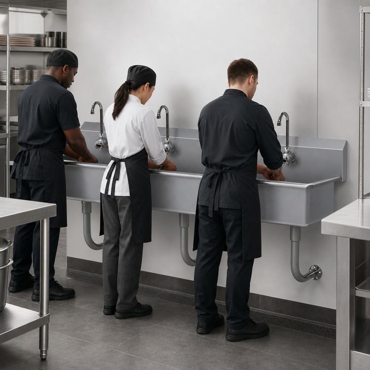 Product image #3 for Advance Tabco 60-Inch Wall-Mounted 3-Station Multiwash Hand Sink with Electronic Faucets