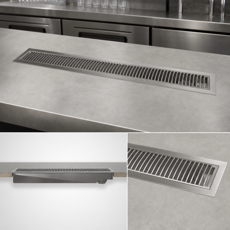 Product image #3 for Advance Tabco 84-Inch Drop-In Stainless Steel Urn Trough with Louvered Cover and Drain