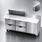 Thumbnail image #4 for Beverage Air SPED72HC-10C-4 72-Inch Three-Section Sandwich Prep Table Refrigerator, 10-Pan Rail, 17-Inch Cutting Board, 1 Door, 4 Drawers