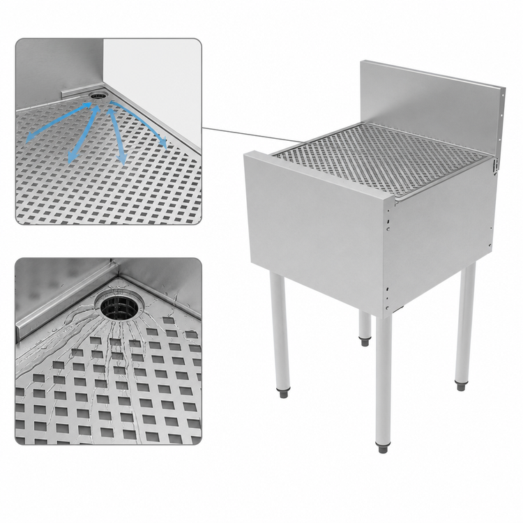 Product image #4 for Top Shelf TS Series 23-Inch Freestanding Stainless Steel Underbar Drainboard with 6-Inch Backsplash