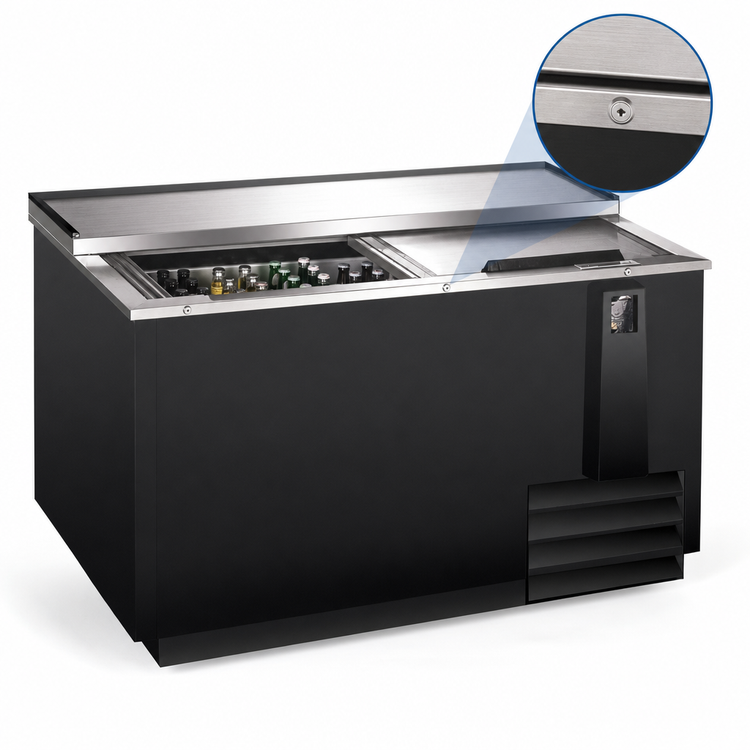 Product image #3 for Migali Competitor Series® 65-Inch Wide Bottle Cooler, 18 Cu. Ft., Sliding Lids, Side-Mount Self-Contained Refrigeration