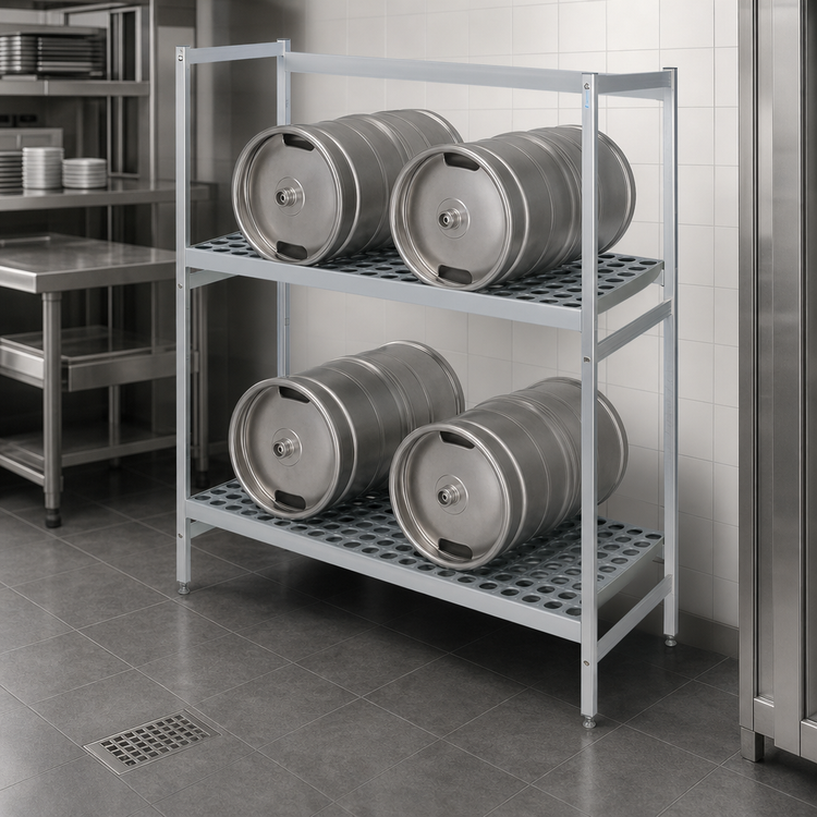 Product image #3 for Fermod 2R38B57 4-Keg 2-Shelf Aluminum Keg Rack, 38"W x 18"D x 57"H