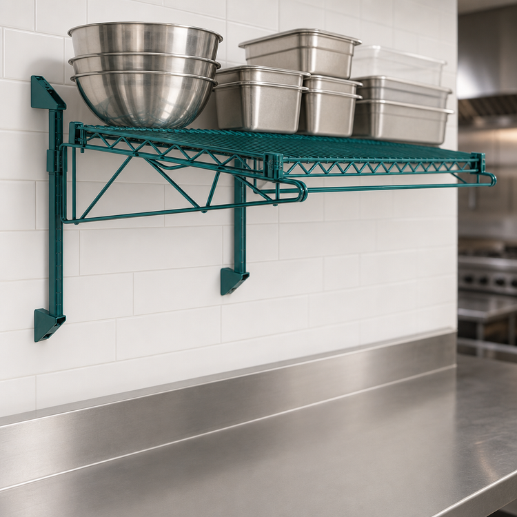 Product image #3 for Wall-Mount Cantilever Single Wire Shelf Kit, 30 x 18 Inches, Green Epoxy